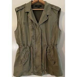 Forever 21 Army Green Utility Vest Studded Pockets Cinch Waist Small‎ Grunge Y2K